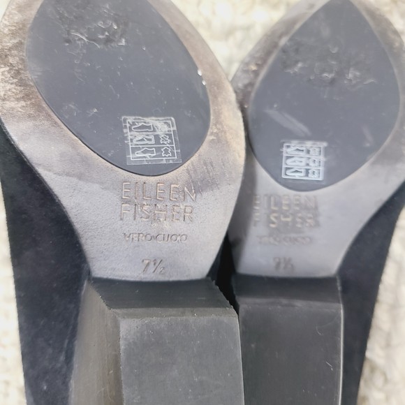 Eileen Fisher Nelson Ankle Bootie 7.5 Black Suede Slip-On Closed-Toe Block Heel - Picture 7 of 7